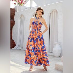 GRACE KARIN Summer 2024 Halter Neck Sleeveless Smocked Backless Dress Medium